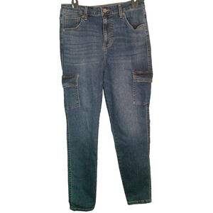 No Boundaries Women's 10 Cargo Jeans Wide Leg, Dark Wash